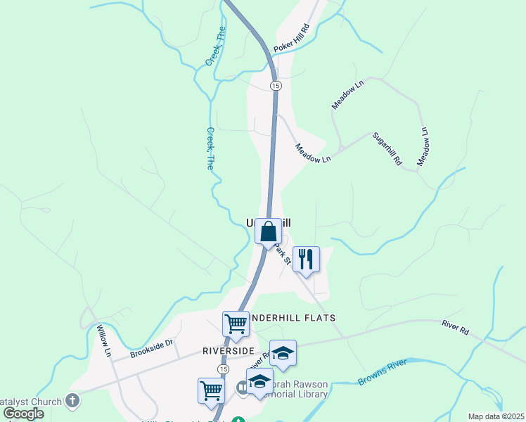 map of restaurants, bars, coffee shops, grocery stores, and more near in Underhill