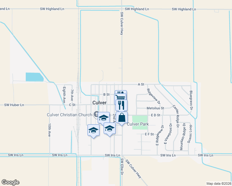 map of restaurants, bars, coffee shops, grocery stores, and more near 315 First Street in Culver