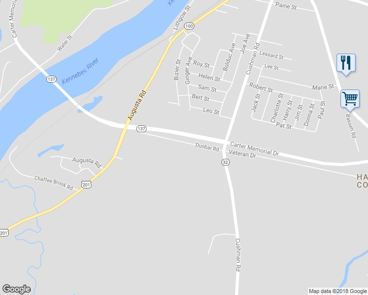 map of restaurants, bars, coffee shops, grocery stores, and more near 49 Dunbar Road in Winslow