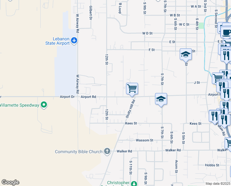 map of restaurants, bars, coffee shops, grocery stores, and more near 1920 Strawberry Lane in Lebanon