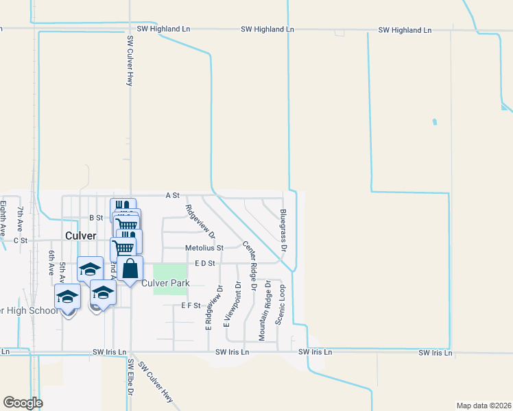 map of restaurants, bars, coffee shops, grocery stores, and more near 637 A Street in Culver