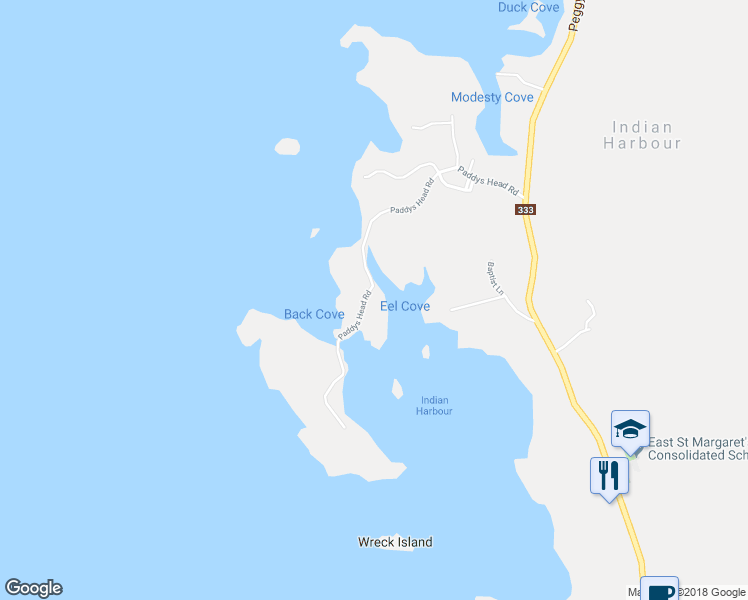 map of restaurants, bars, coffee shops, grocery stores, and more near 194 Paddys Head Road in Indian Harbour