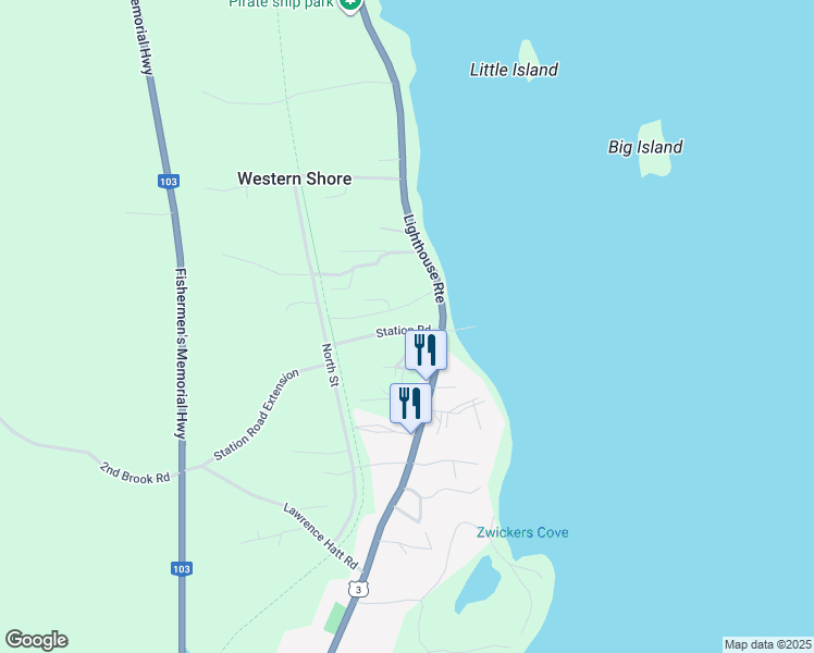 map of restaurants, bars, coffee shops, grocery stores, and more near 24 Station Road in Western Shore