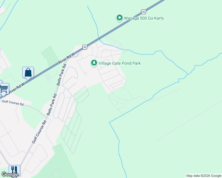 map of restaurants, bars, coffee shops, grocery stores, and more near 146 Village Gate Drive in Wasaga Beach