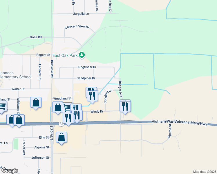 map of restaurants, bars, coffee shops, grocery stores, and more near 816 Songbird Lane in Stevens Point