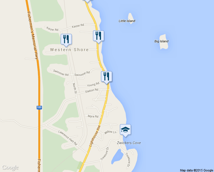 map of restaurants, bars, coffee shops, grocery stores, and more near 6400 Nova Scotia Trunk 3 in Western Shore