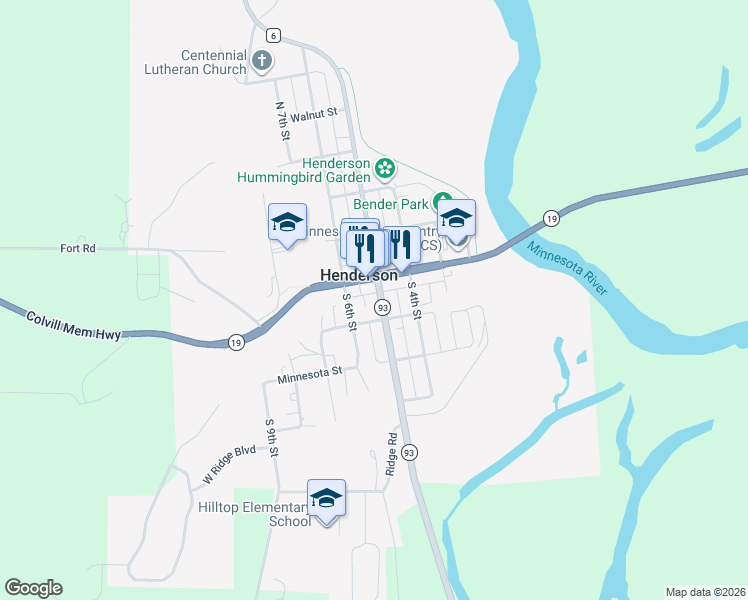 map of restaurants, bars, coffee shops, grocery stores, and more near 109 South 5th Street in Henderson