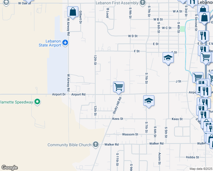 map of restaurants, bars, coffee shops, grocery stores, and more near 1920 Strawberry Lane in Lebanon