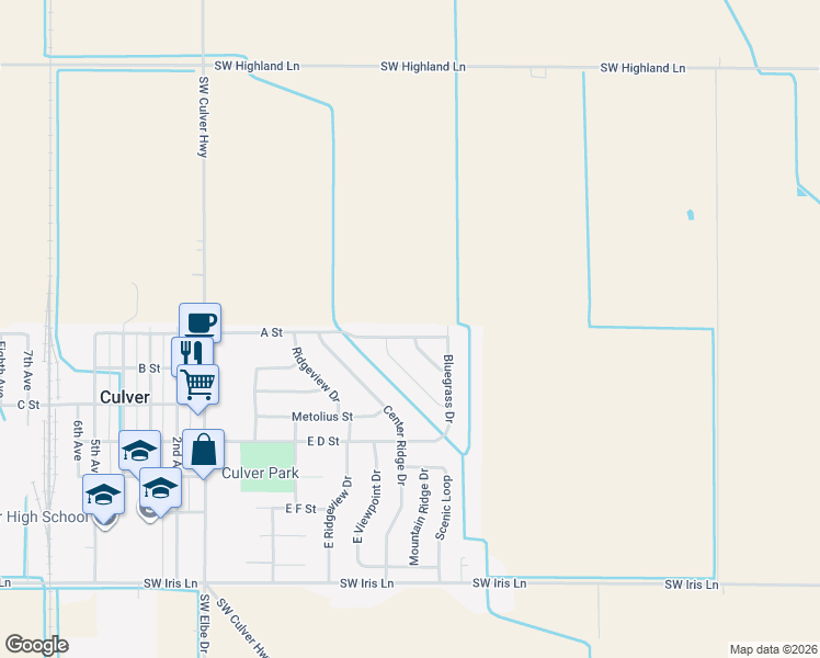 map of restaurants, bars, coffee shops, grocery stores, and more near 637 A Street in Culver