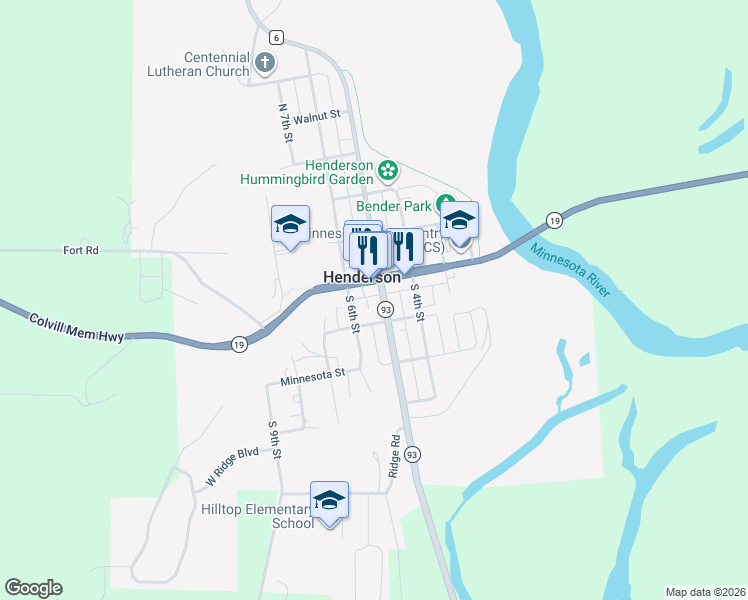 map of restaurants, bars, coffee shops, grocery stores, and more near 109 South 5th Street in Henderson