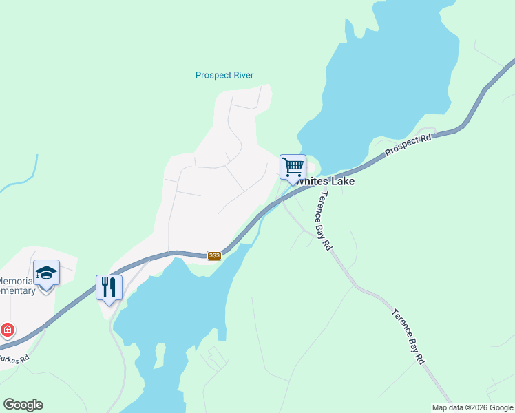 map of restaurants, bars, coffee shops, grocery stores, and more near 3331 Whites Lake Avenue in Whites Lake