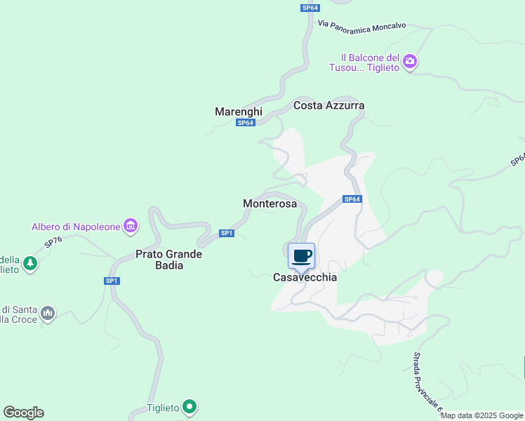 map of restaurants, bars, coffee shops, grocery stores, and more near 85 Via Guglielmo Marconi in Monterosa