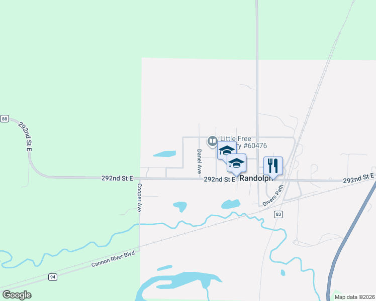 map of restaurants, bars, coffee shops, grocery stores, and more near 29072 Cynthia Path in Randolph