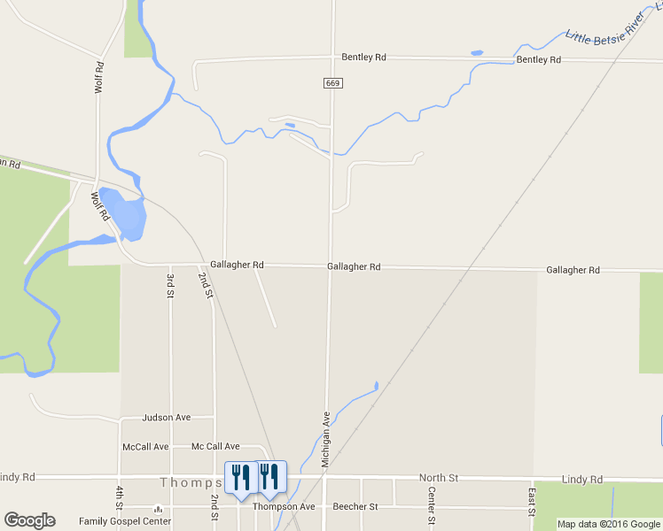 map of restaurants, bars, coffee shops, grocery stores, and more near 6999 S Thompsonville Hwy in Thompsonville