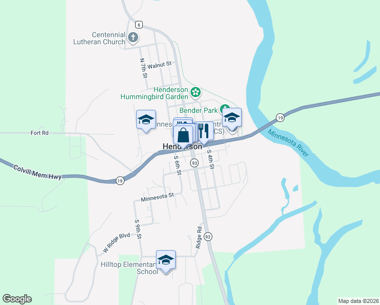 map of restaurants, bars, coffee shops, grocery stores, and more near 109 South 5th Street in Henderson
