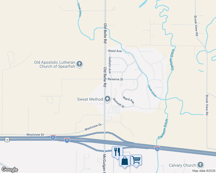 map of restaurants, bars, coffee shops, grocery stores, and more near 3817-3829 Old Bell Fourche Highway in Spearfish