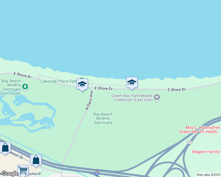 map of restaurants, bars, coffee shops, grocery stores, and more near 2201 Florida Avenue in Green Bay