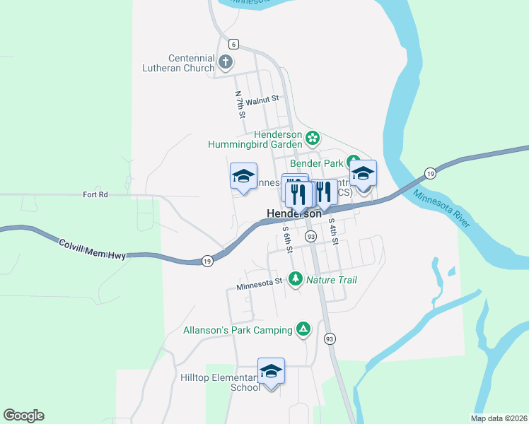 map of restaurants, bars, coffee shops, grocery stores, and more near 611 Main Street in Henderson