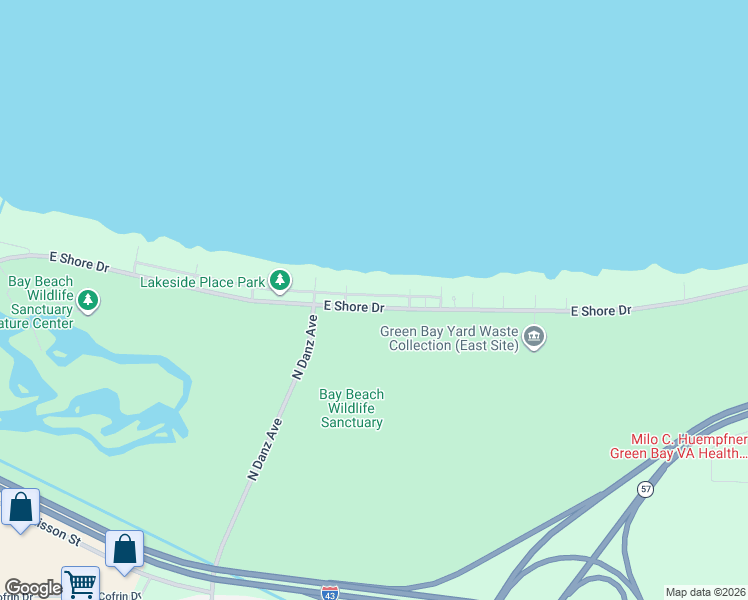 map of restaurants, bars, coffee shops, grocery stores, and more near 2309 Lakeside Place in Green Bay
