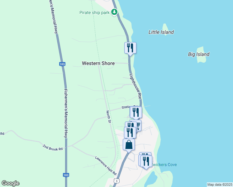 map of restaurants, bars, coffee shops, grocery stores, and more near 7 Freds Road in Western Shore