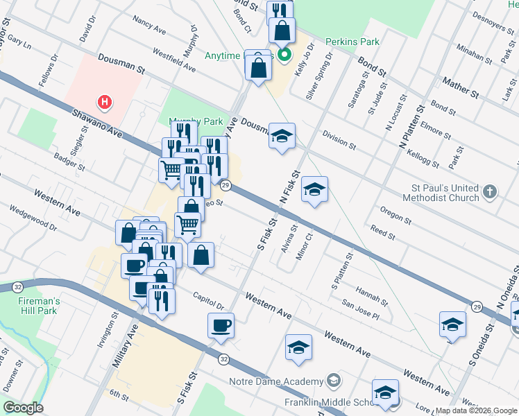 map of restaurants, bars, coffee shops, grocery stores, and more near 1488 Shawano Avenue in Green Bay