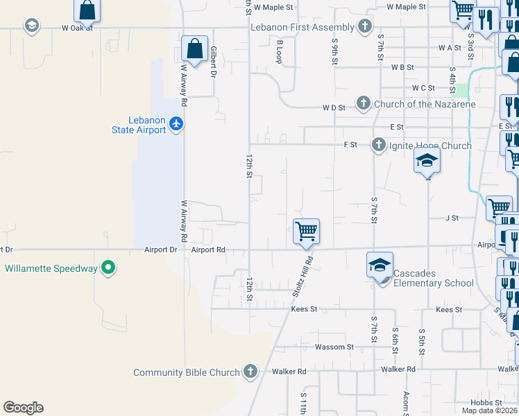 map of restaurants, bars, coffee shops, grocery stores, and more near 1753 12th Street in Lebanon
