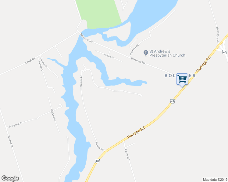 map of restaurants, bars, coffee shops, grocery stores, and more near Stanley Road in Kawartha Lakes