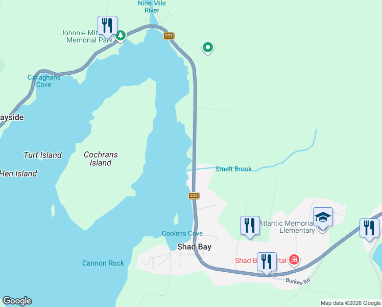 map of restaurants, bars, coffee shops, grocery stores, and more near 3976 Prospect Road in Shad Bay