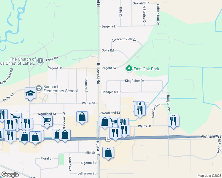 map of restaurants, bars, coffee shops, grocery stores, and more near 5617 Kingfisher Drive in Stevens Point