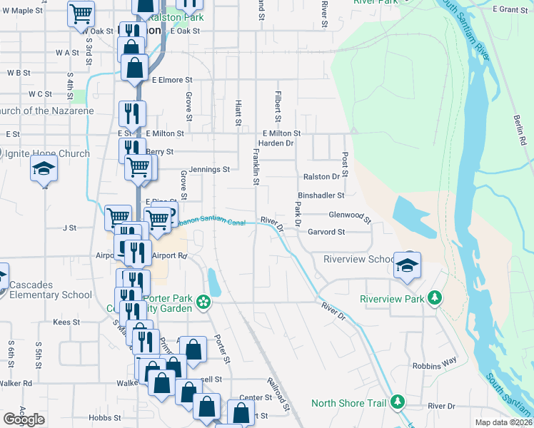 map of restaurants, bars, coffee shops, grocery stores, and more near 1893 River Rd in Lebanon