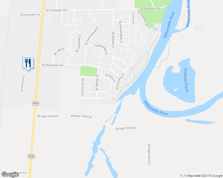 map of restaurants, bars, coffee shops, grocery stores, and more near 3512 Southeast Bayou Place in Corvallis