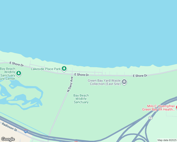 map of restaurants, bars, coffee shops, grocery stores, and more near 2309 Lakeside Place in Green Bay
