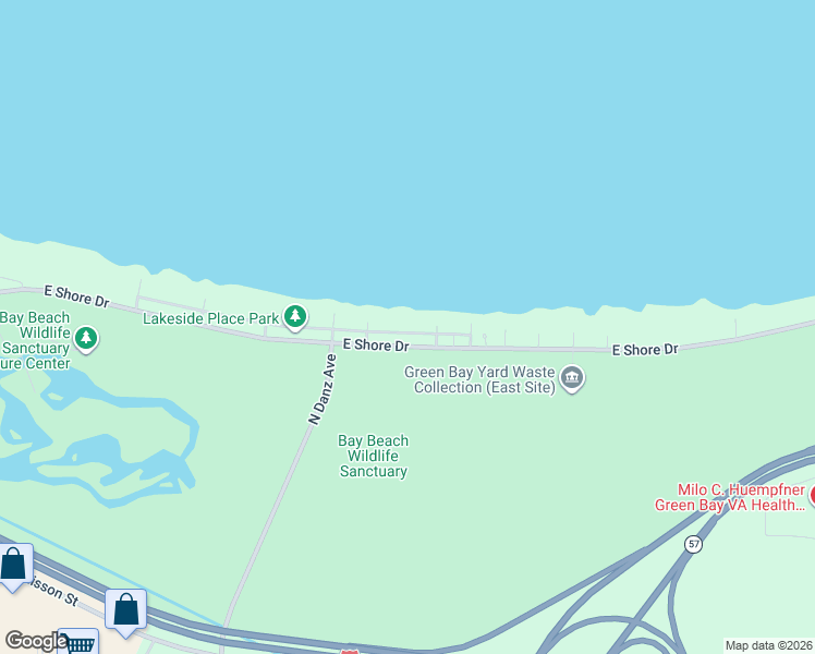 map of restaurants, bars, coffee shops, grocery stores, and more near 2309 Lakeside Place in Green Bay