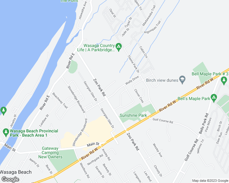 map of restaurants, bars, coffee shops, grocery stores, and more near 65 Georgian Glen Lane in Wasaga Beach