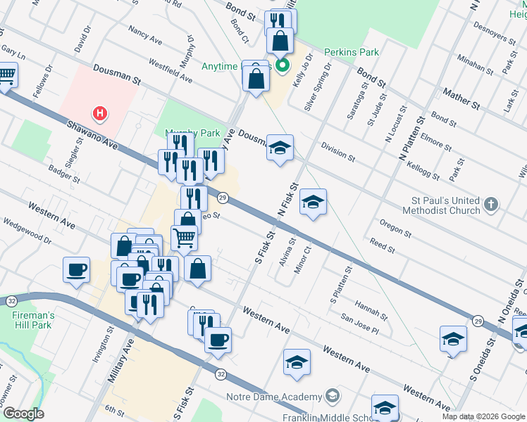 map of restaurants, bars, coffee shops, grocery stores, and more near 1488 Shawano Avenue in Green Bay