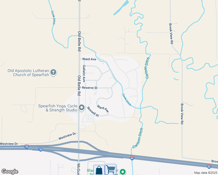 map of restaurants, bars, coffee shops, grocery stores, and more near 1808 Reserve Street in Spearfish