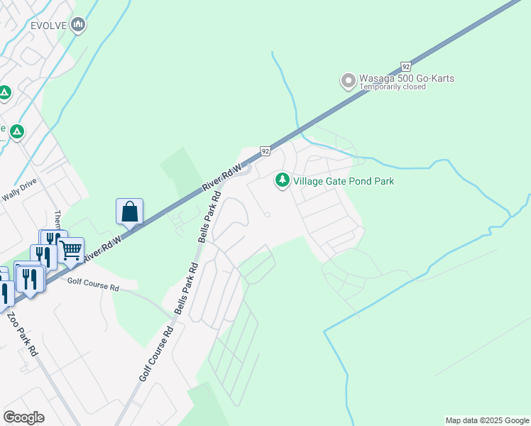 map of restaurants, bars, coffee shops, grocery stores, and more near Berkshire Avenue in Wasaga Beach