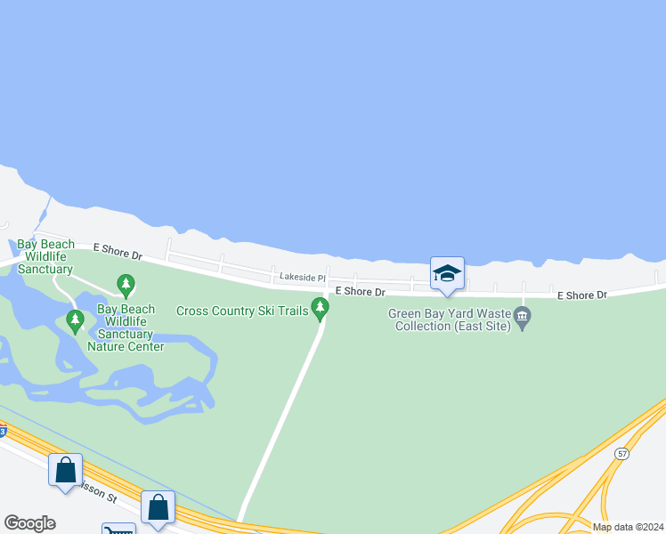 map of restaurants, bars, coffee shops, grocery stores, and more near 2209 Lakeside Place in Green Bay