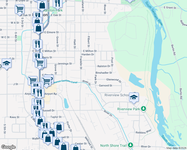 map of restaurants, bars, coffee shops, grocery stores, and more near 1910 Park Drive in Lebanon
