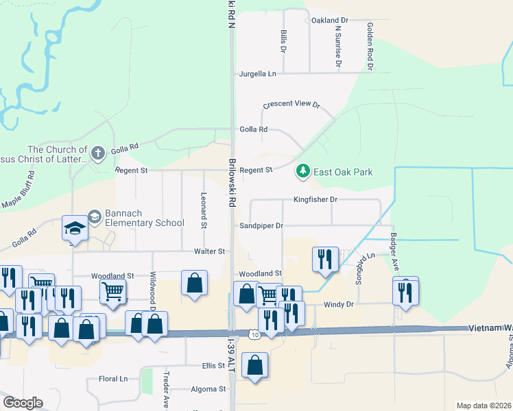 map of restaurants, bars, coffee shops, grocery stores, and more near 5617 Kingfisher Drive in Stevens Point