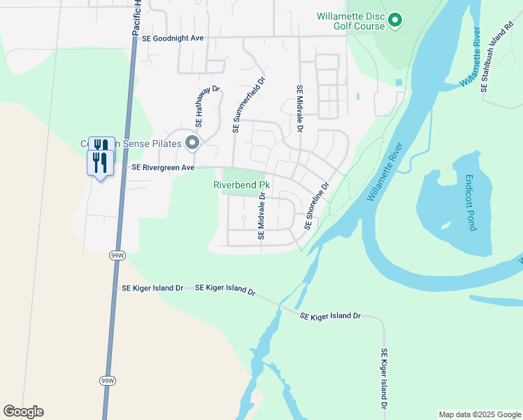 map of restaurants, bars, coffee shops, grocery stores, and more near 3577 Southeast Midvale Drive in Corvallis