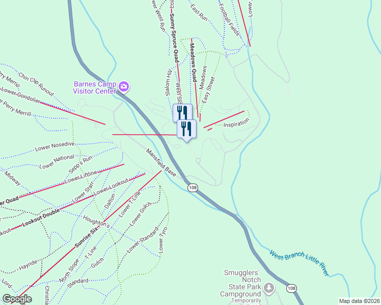 map of restaurants, bars, coffee shops, grocery stores, and more near 7324 Mountain Road in Stowe