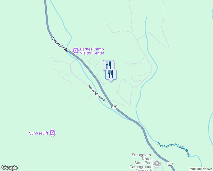 map of restaurants, bars, coffee shops, grocery stores, and more near 7412 Mountain Road in Stowe