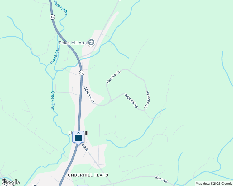 map of restaurants, bars, coffee shops, grocery stores, and more near 44 Meadow Lane in Underhill