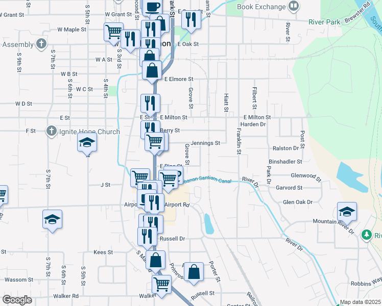 map of restaurants, bars, coffee shops, grocery stores, and more near 222 Jennings Street in Lebanon