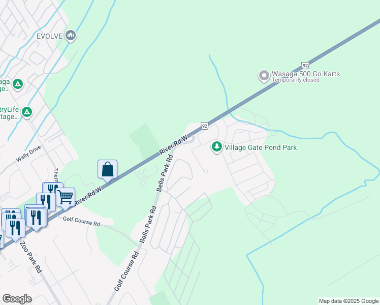 map of restaurants, bars, coffee shops, grocery stores, and more near 48 Providence Way in Wasaga Beach