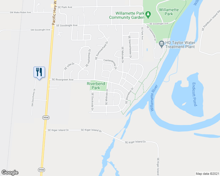 map of restaurants, bars, coffee shops, grocery stores, and more near 3507 Southeast Quayside Street in Corvallis