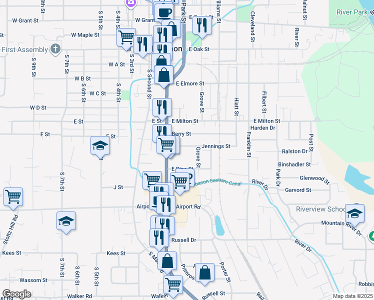 map of restaurants, bars, coffee shops, grocery stores, and more near 110 Jennings Street in Lebanon