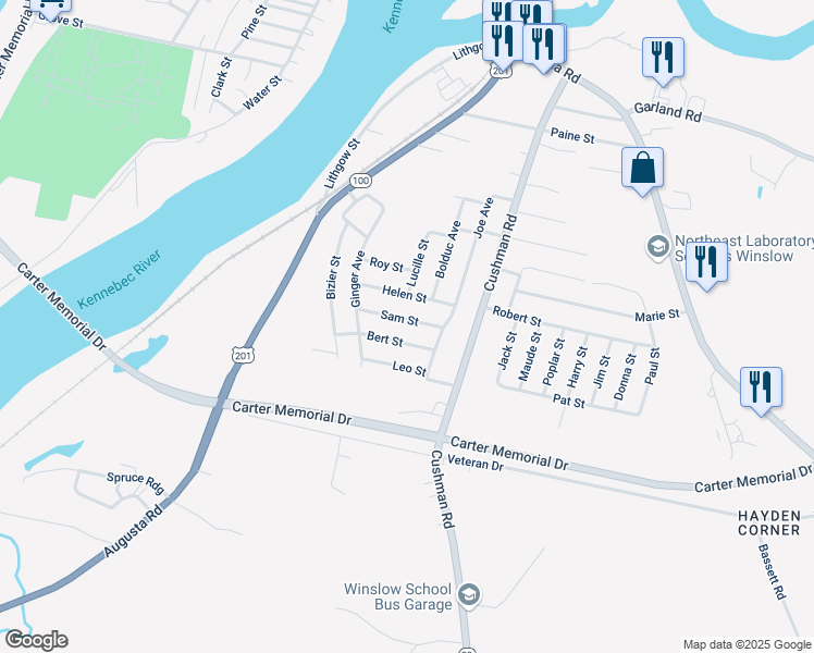 map of restaurants, bars, coffee shops, grocery stores, and more near 8 Sam St in Winslow