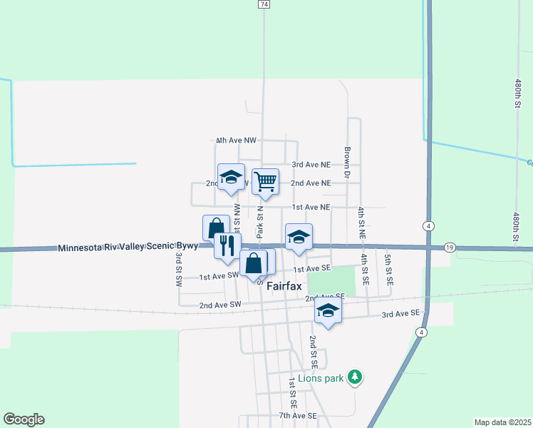 map of restaurants, bars, coffee shops, grocery stores, and more near 24 Park Street North in Fairfax